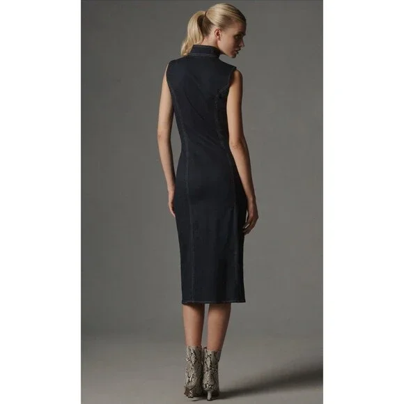 Anthropologie Porridge Midi Dress Women Denim Hardware Preppy Vacay Large NWT - Picture 6 of 12